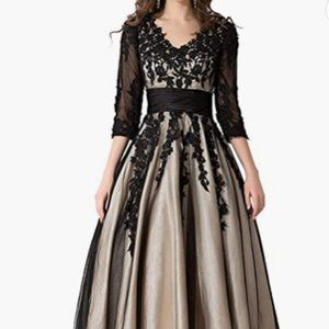 Snowskite Black Lace Tulle Midi Formal Dress